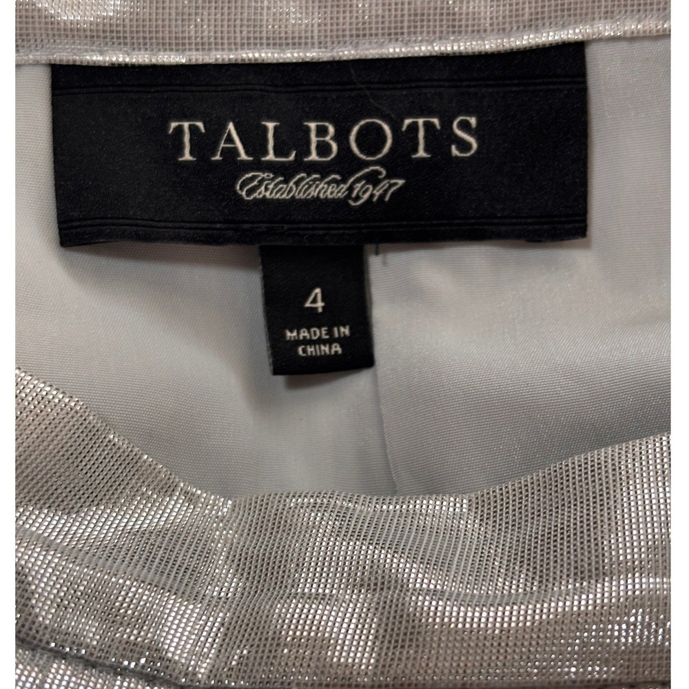 Talbots Metallic Pleated Shimmer Midi Skirt 4 Silver - Picture 6 of 7
